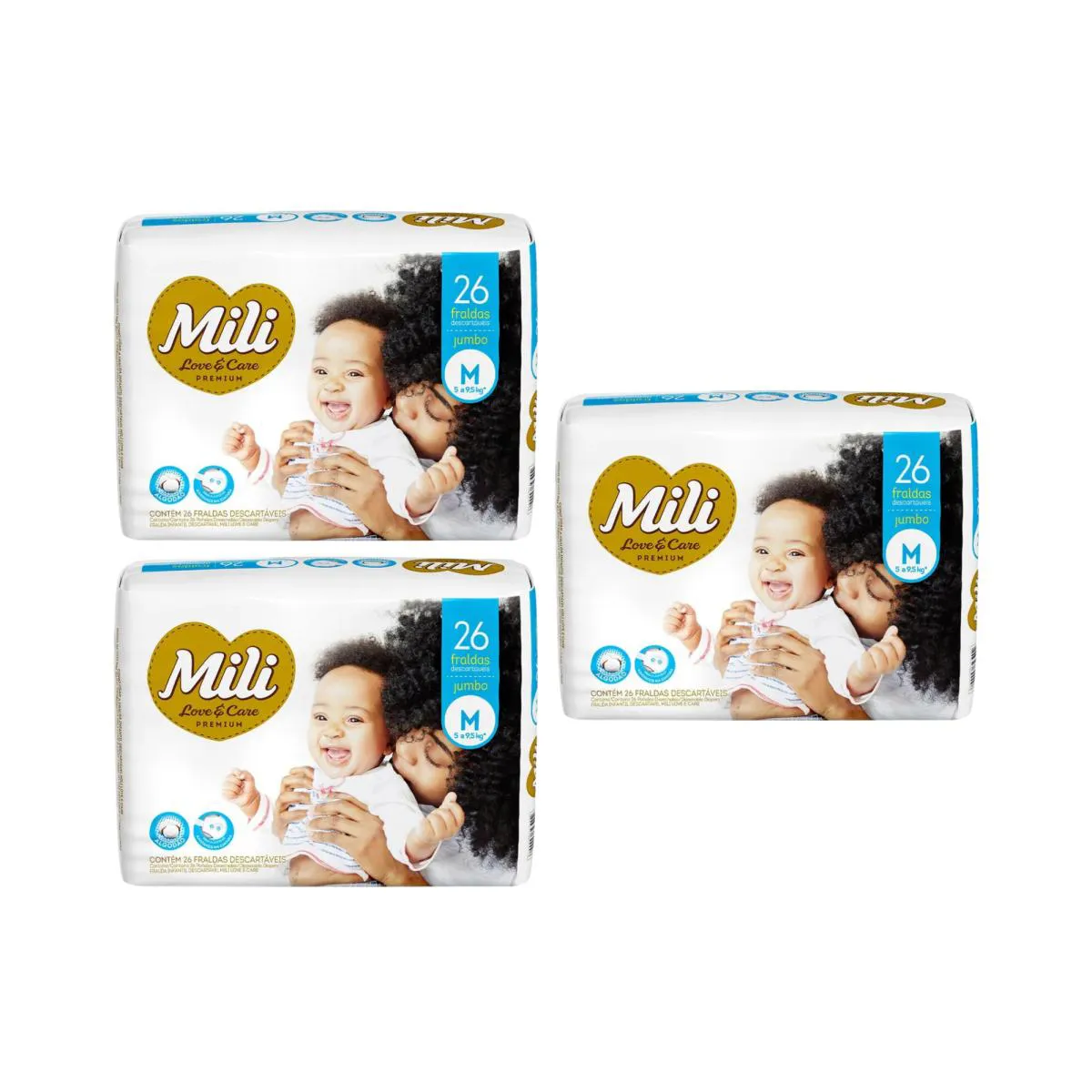 Kit Fralda Mili Love & Care Premium M 3 Pacotes de 26 Unidades