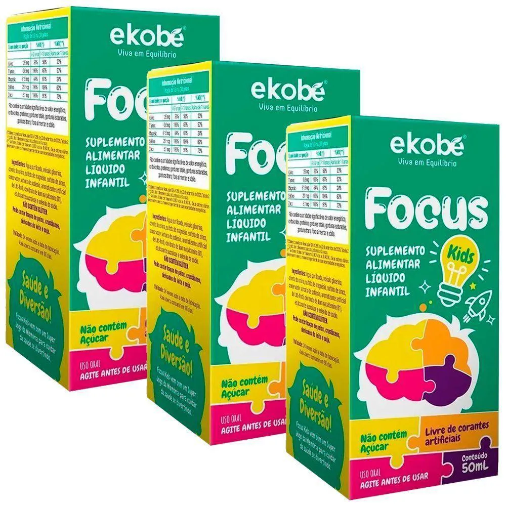 Kit 3X Focus Kids Sabor Tutti-Frutti 50Ml Ekobé