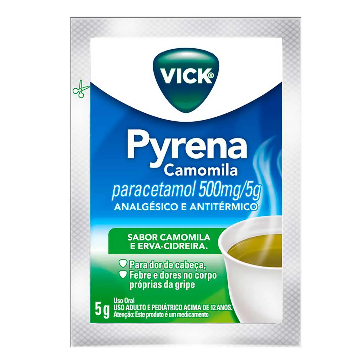 Vick Pyrena Paracetamol 500mg/5g Sabor Camomila e Erva-Cidreira Pó para Solução Oral 5g