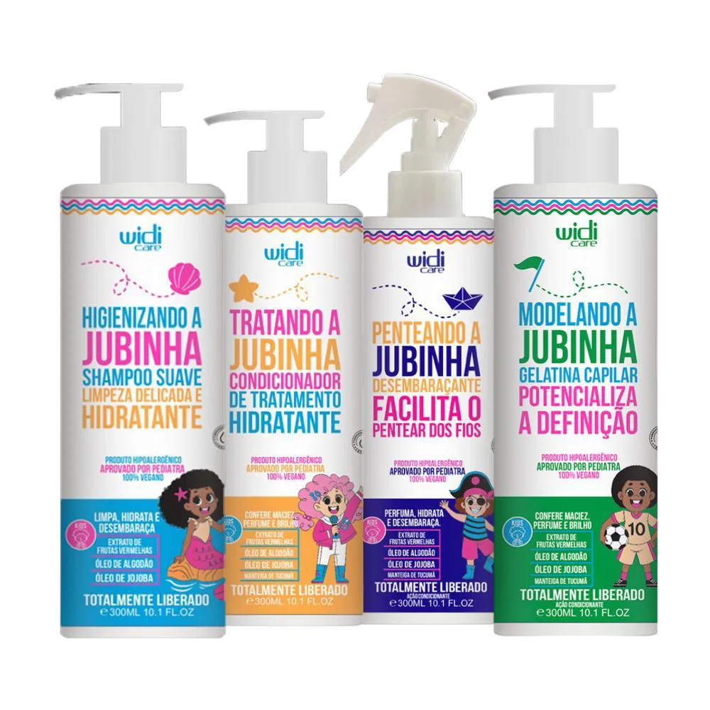 Widi Care Kit Modelando A Jubinha Shampoo 300ml, Condicionador 300ml, Gelatina Capilar 300G, Spray Desembaraçante 300ml