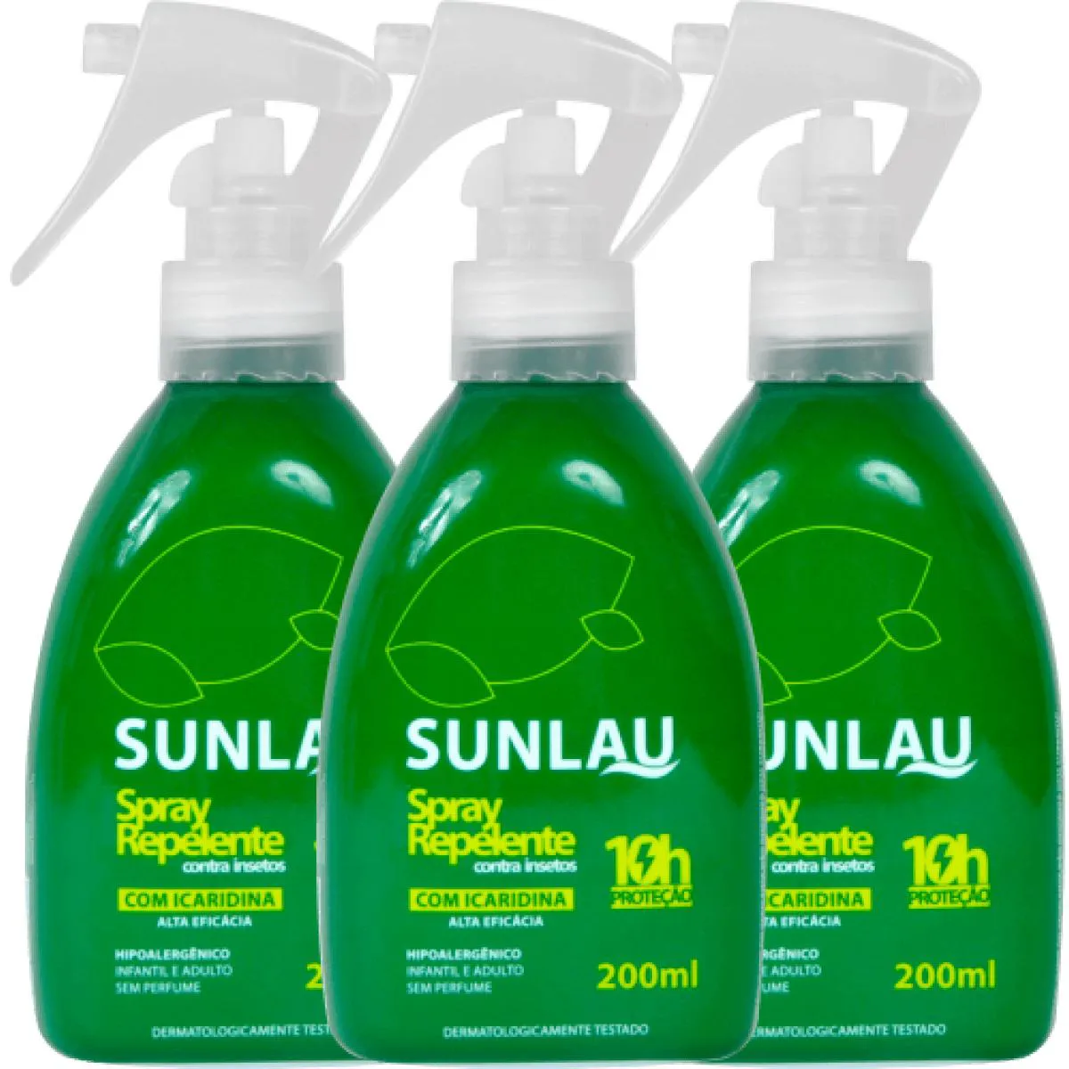 KIT 3 REPELENTE DE INSETOS SUNLAU SOB ROUPA 10H C/ ICARIDINA 200ML