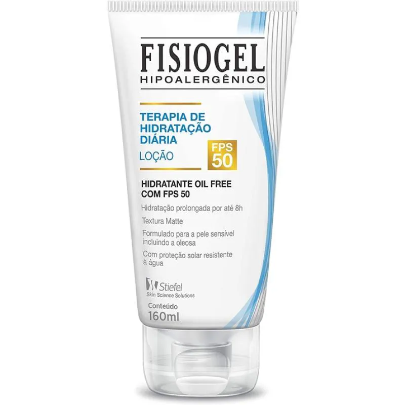 LOçãO HIDRATANTE FACIAL 50 FPS FISIOGEL HIPOALERGêNICO OIL FREE TOQUE SECO - RESISTENTE A ÁGUA 160 ML