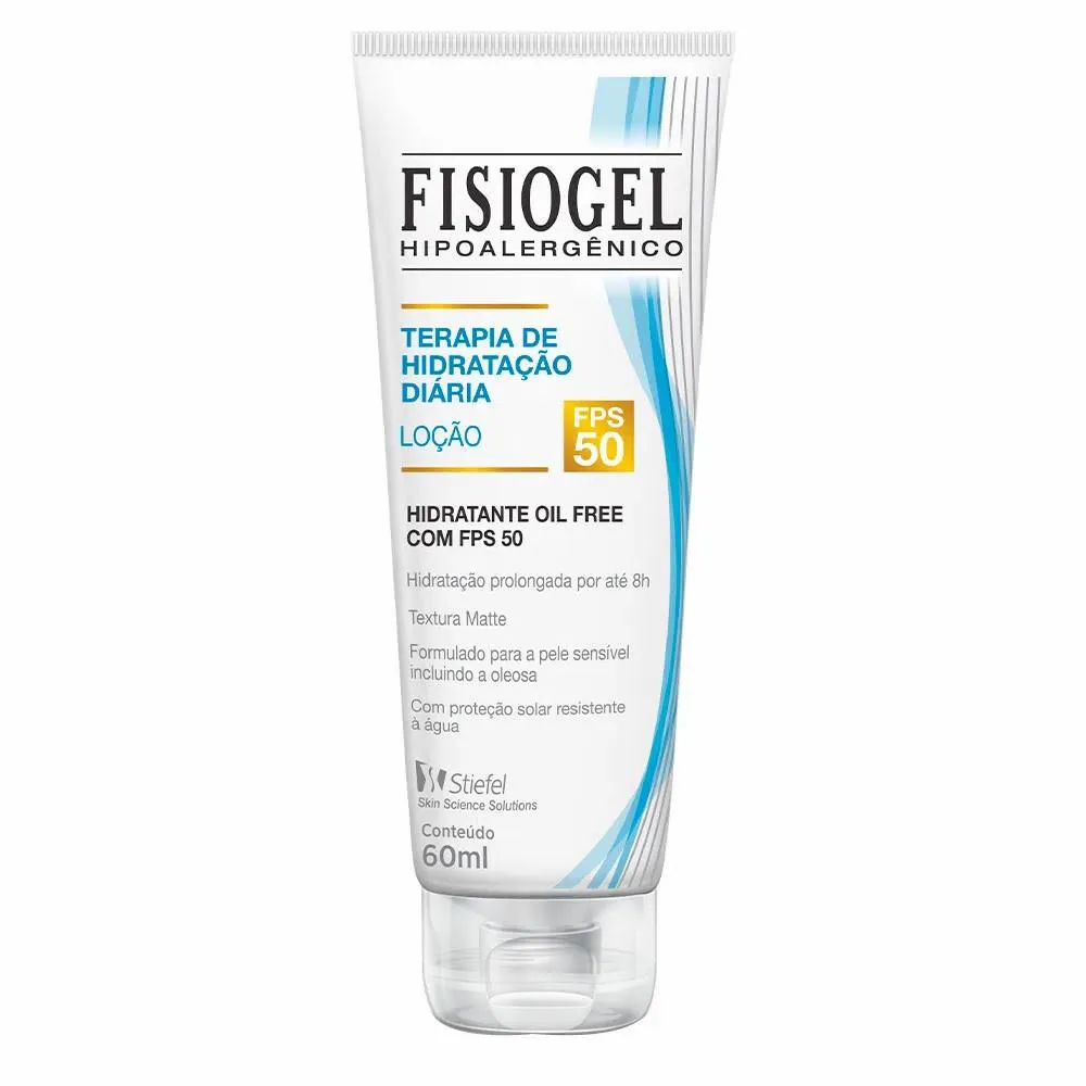 LOçãO HIDRATANTE FACIAL 50 FPS FISIOGEL HIPOALERGêNICO OIL FREE TOQUE SECO - RESISTENTE A ÁGUA 60 ML