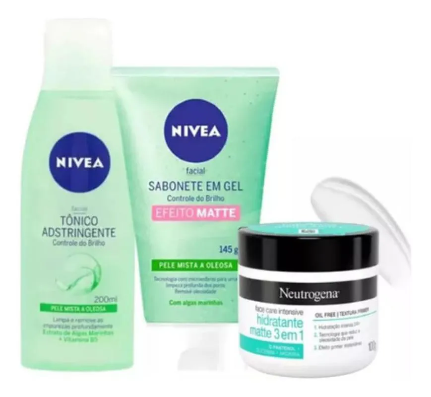 KIT SKINCARE FACIAL NIVEA E NEUTROGENA CONTROLE DO BRILHO