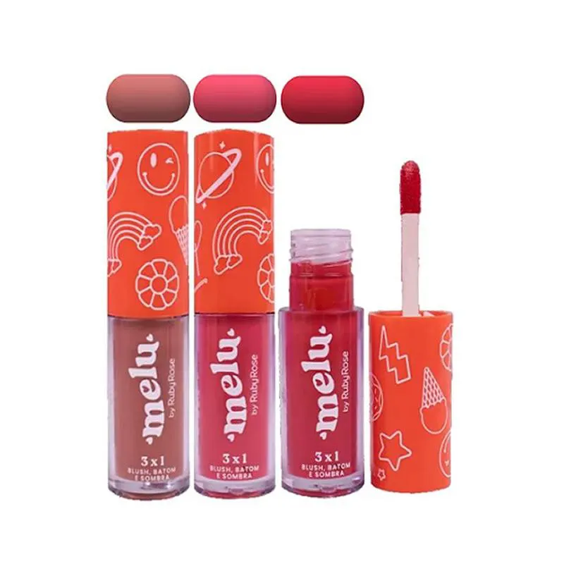 BLUSH, BATOM E SOMBRA 3X1 MELU 4,1ML - RUBY ROSE Honey01