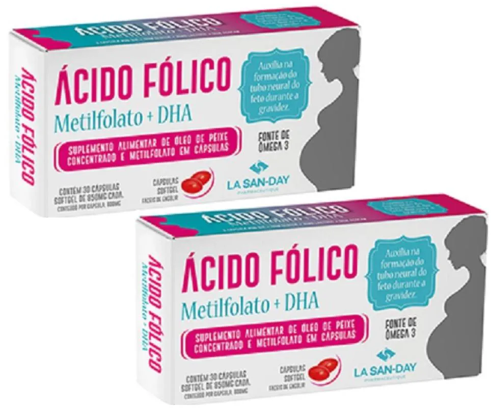 KIT COM 2 ÁCIDO FóLICO METILFOLATO DHA 30CPS - LA SAN-DAY