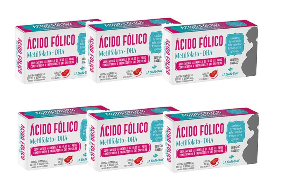 KIT COM 6 ÁCIDO FóLICO METILFOLATO DHA 30CPS - LA SAN-DAY