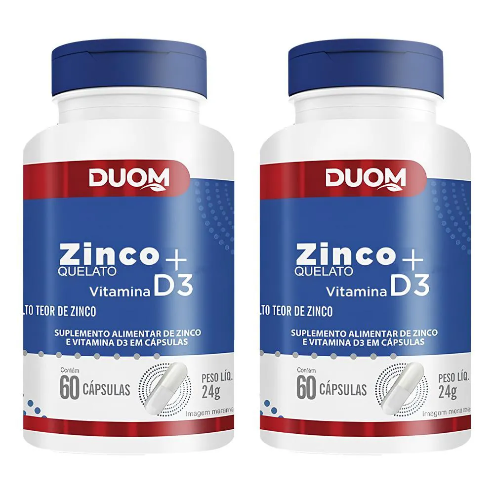 KIT 2 ZINCO QUELATO + VITAMINA D3 60 CáPSULAS - DUOM