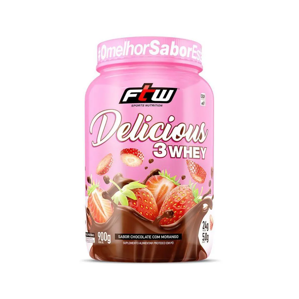 DELICIOUS 3WHEY (900G) - SABOR: CHOCOLATE COM MORANGO