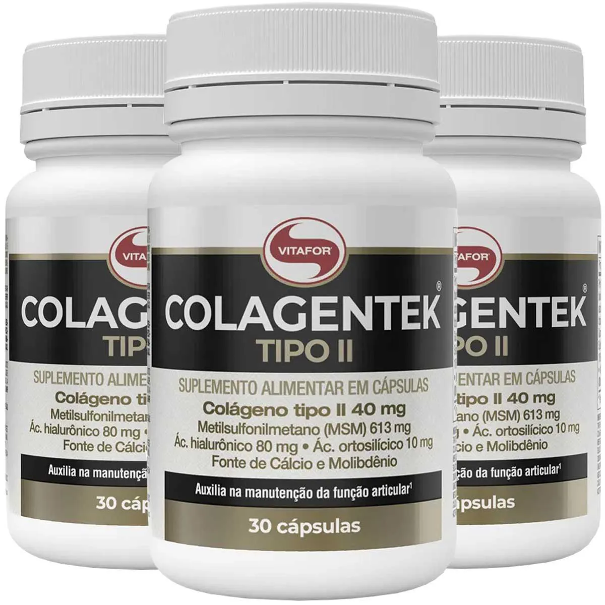 KIT 3 COLáGENO TIPO 2 COLAGENTEK VITAFOR 30 CAPSULAS
