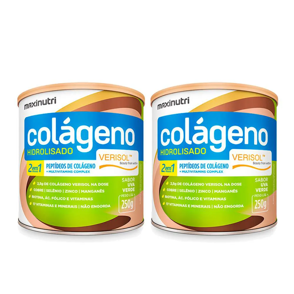 KIT 02 COLáGENOS VERISOL MAXINUTRI LATA 250G SABOR UVA VERDE