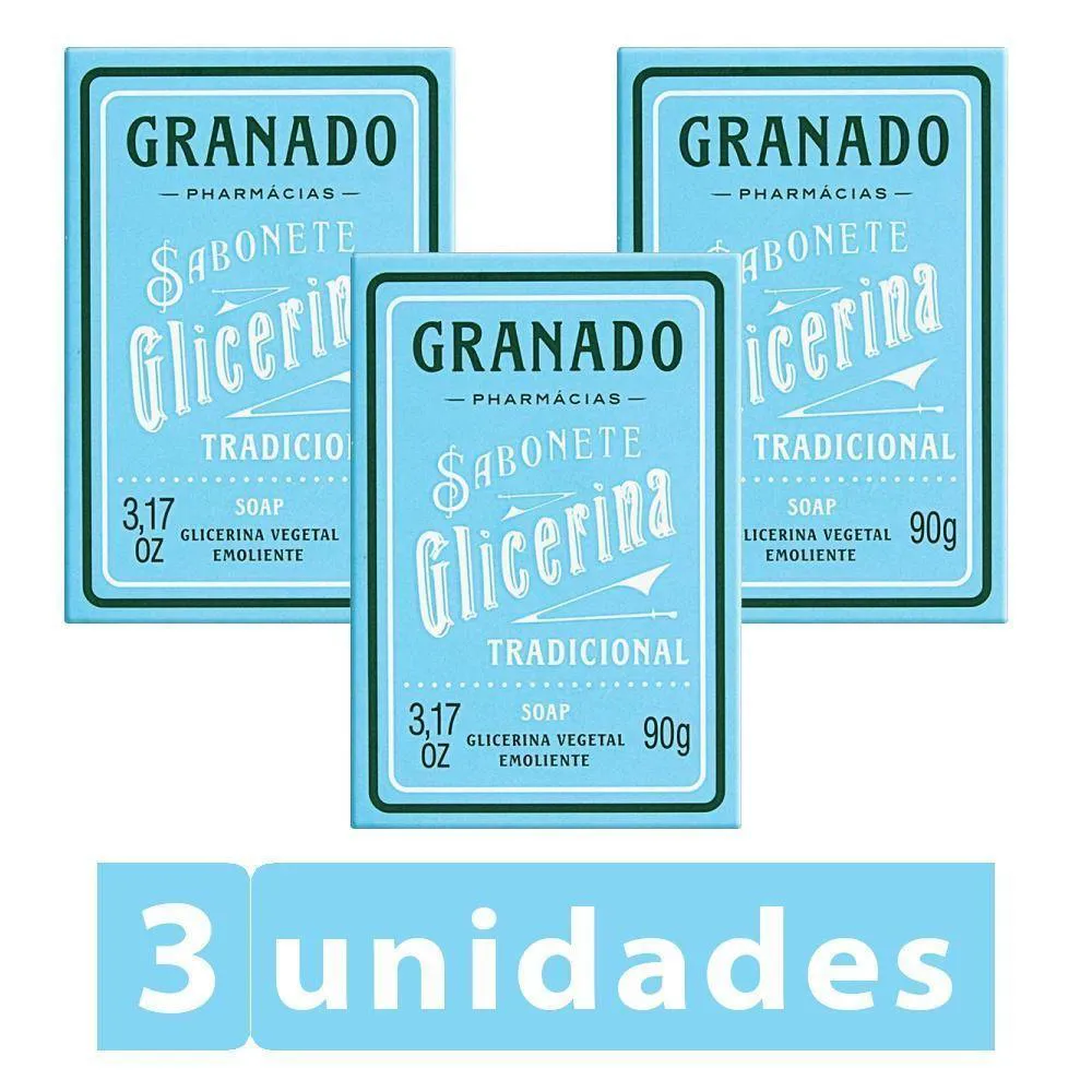 KIT 3 SABONETES EM BARRA GLICERINA TRADICIONAL GRANADO 90G