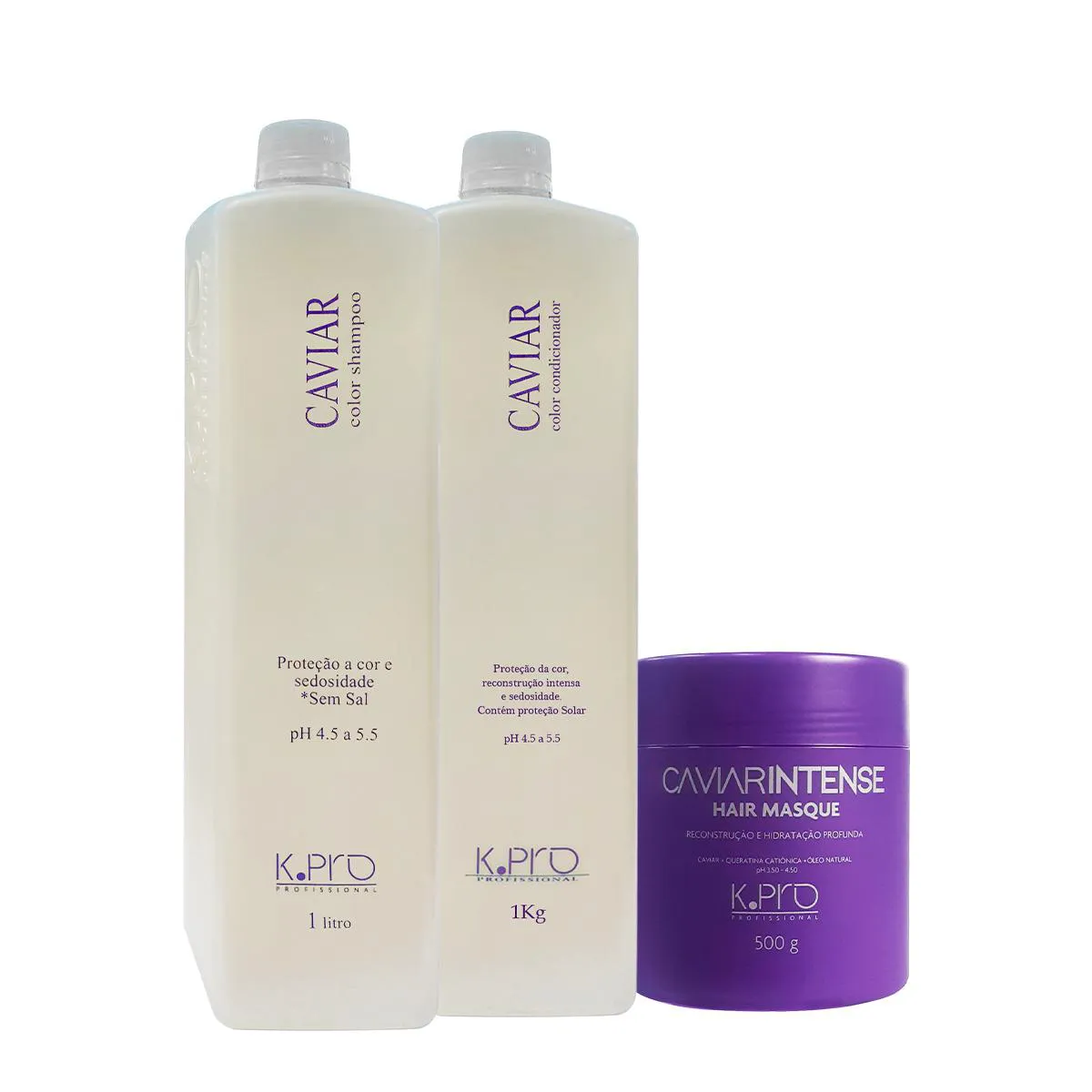 KIT K.PRO CAVIAR SHAMPOO CONDICIONADOR LITRO E MáSCARA G (3 PRODUTOS)