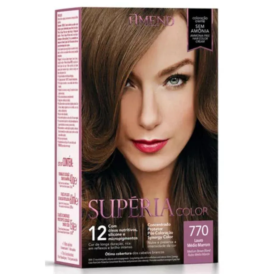 Coloração Creme Sem Amônia Supéria Color 770 Louro Médio Marrom - Amend