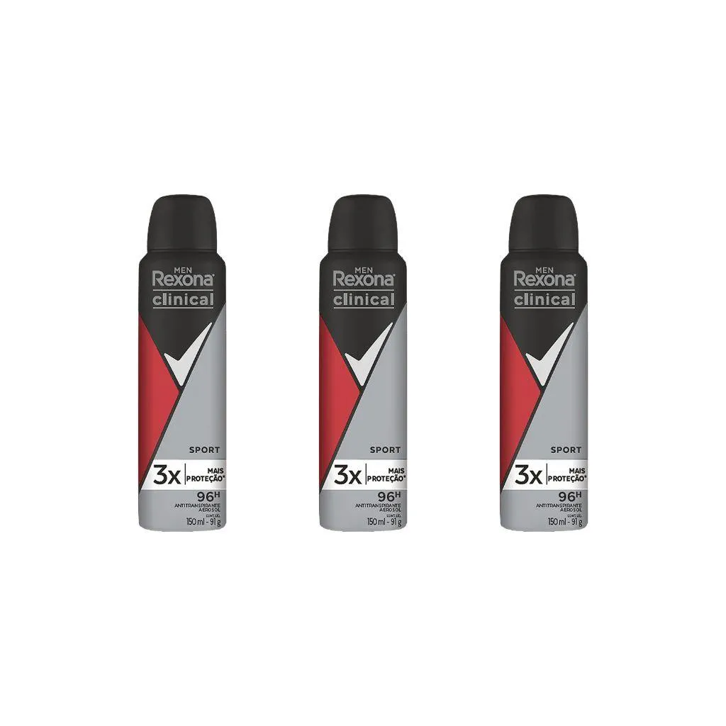 DESODORANTE AERO REXONA CLINICAL 150ML MASC SPORTS-KIT C/3UN