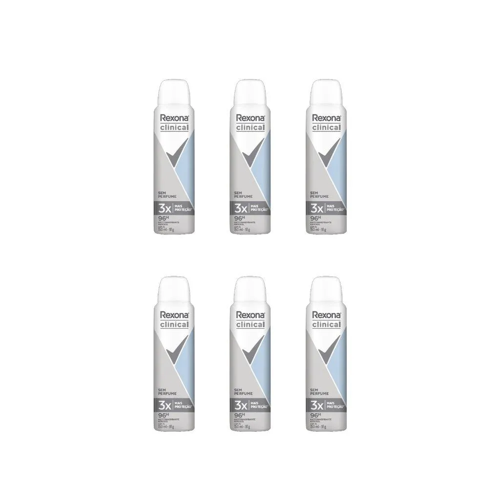 DESODORANTE AERO REXONA CLINICAL 150ML SEM PERFUME-KIT C/6UN