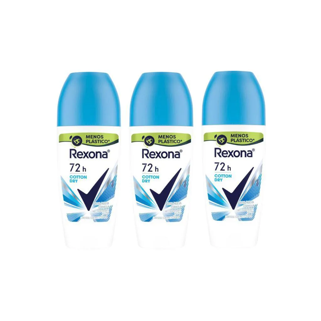 DESODORANTE ROLL-ON REXONA 50ML FEMININO COTTON - KIT C/3UN