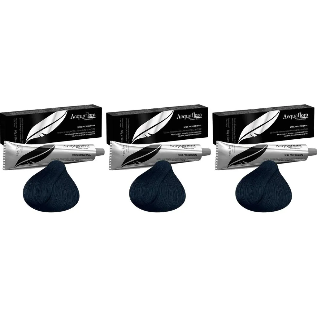 COLORAçAO ACQUAFLORA PERM 1.1 PRETO AZULADO 60G-KIT C/3UN