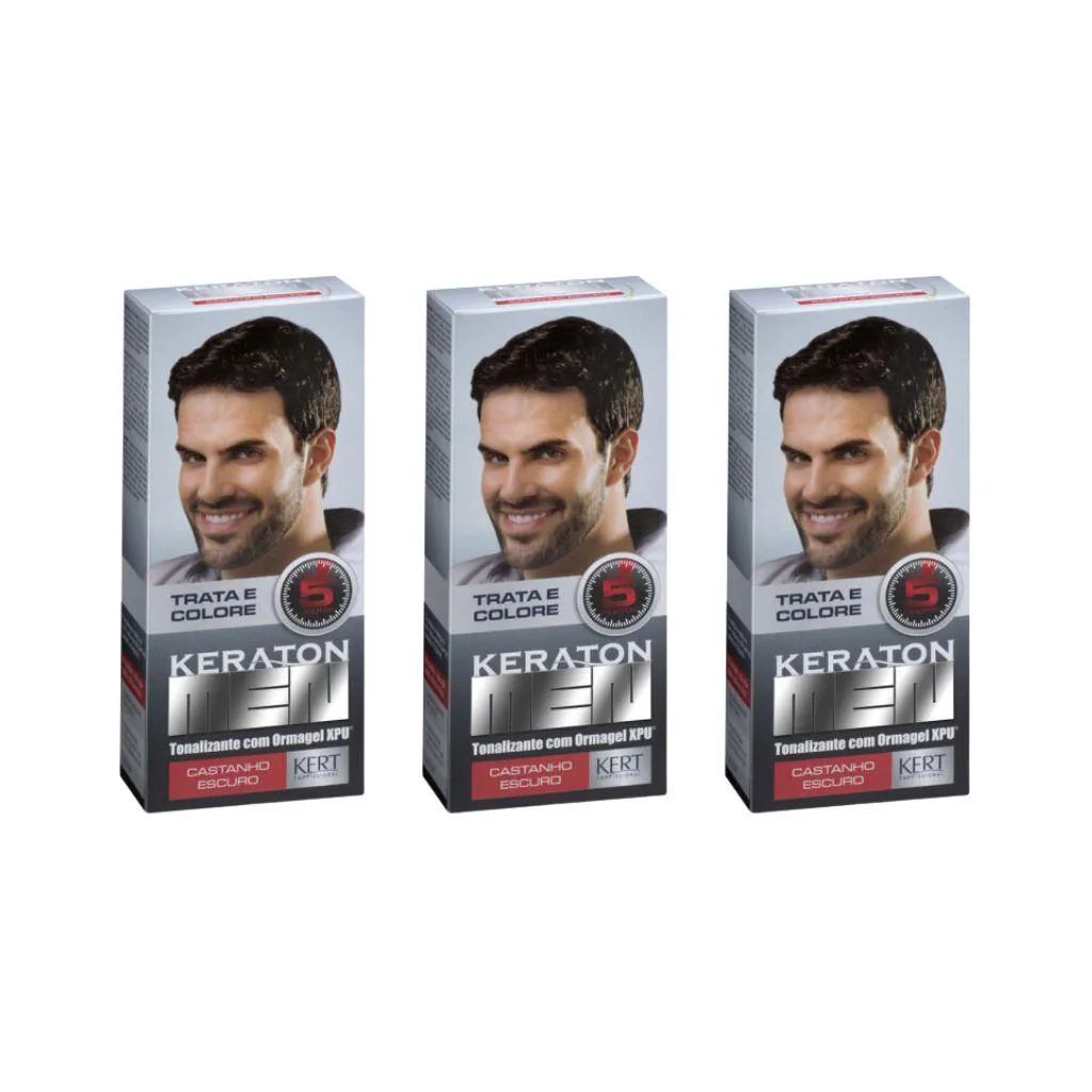 COLORAçAO KERATON MEN CASTANHO ESCURO - KIT C/3UN