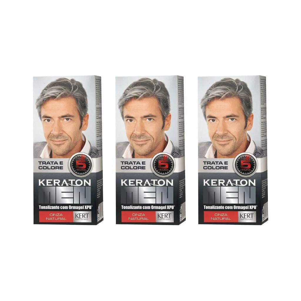 COLORAçAO KERATON MEN CINZA NATURAL - KIT C/3UN