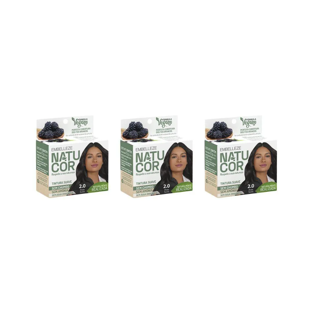 COLORAçAO NATUCOR 2.0 PRETO SUAVE - KIT C/ 3UN