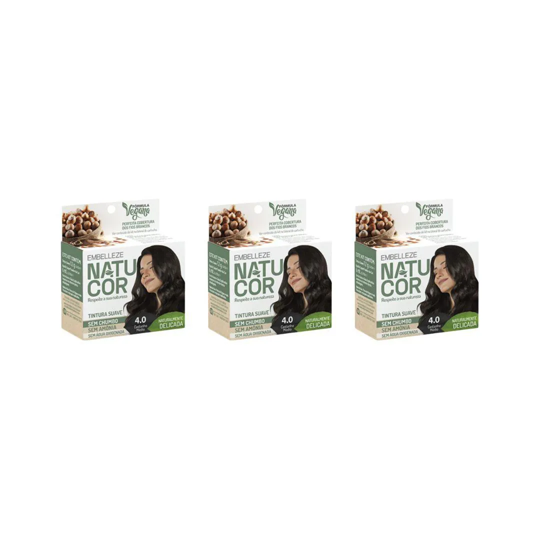 COLORAçAO NATUCOR 4.0 CASTANHO MEDIO - KIT C/ 3UN