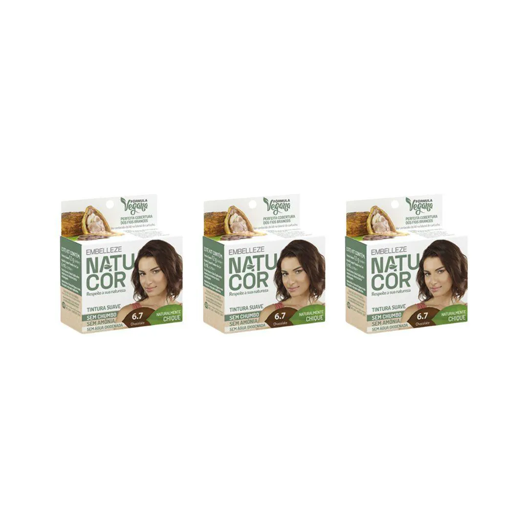 COLORAçAO NATUCOR 6.7 CHOCOLATE - KIT C/ 3UN