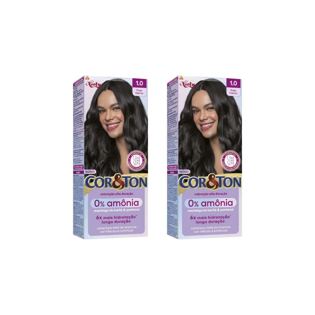 COLORAçAO COR&TON SEM AMONIA 1.0 PRETO INTENSO-KIT C/2UN