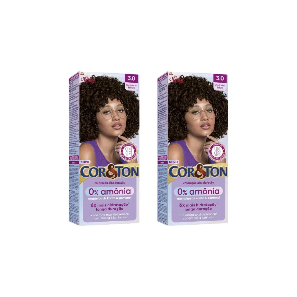 COLORAçAO COR&TON SEM AMONIA 3.0 CASTANHO ESCURO-KIT C/2UN
