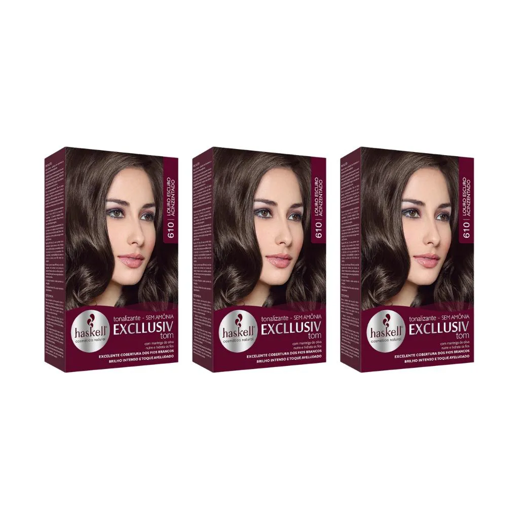 COLORAçAO HASKELL TONALIZANTE 610 LOURO ESCURO ACINZ-KIT C/3UN