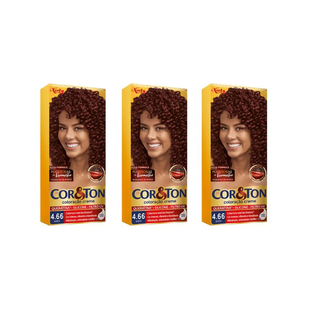 Coloraçao Cor&Ton 4.66 Borbeaux 50G-Kit C/3