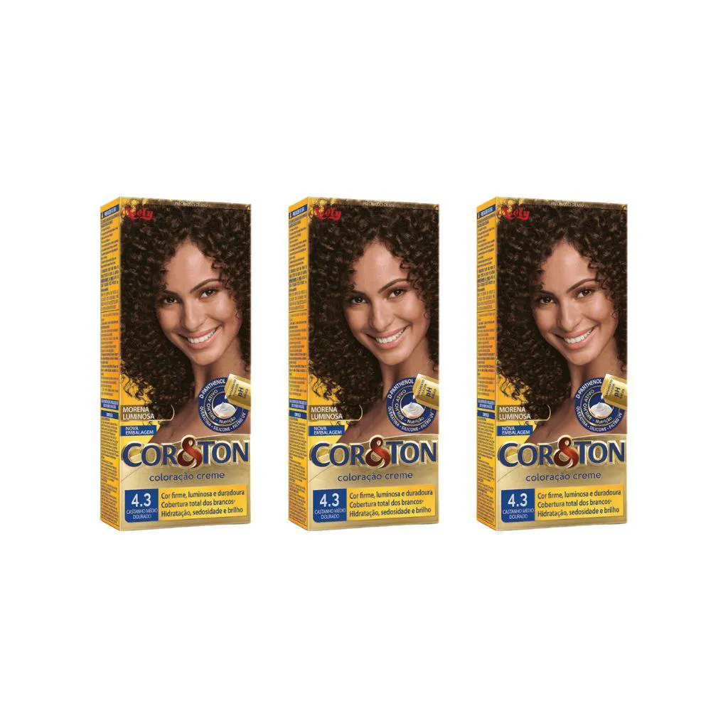 COLORAçAO COR&TON 4.3 CAST MEDIO DOURADO 50G-KIT C/3