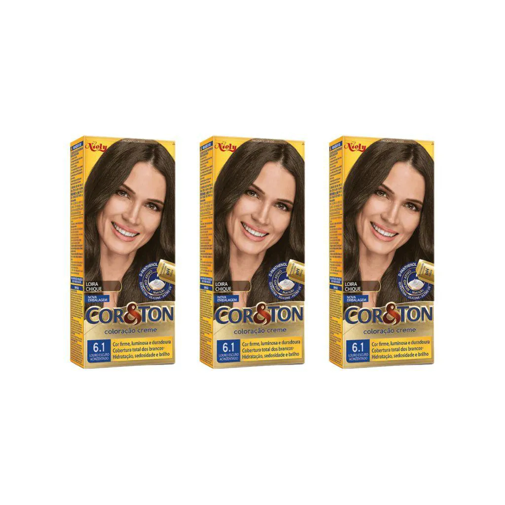 COLORAçAO COR&TON 6.1 LOURO ESCURO ACINZ 50G-KIT C/3