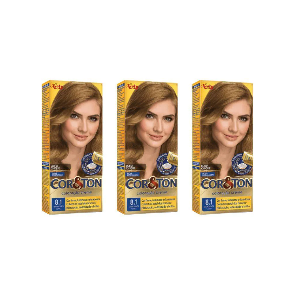 COLORAçAO COR&TON 8.1 LOURO CINZA CLARO 50G-KIT C/3
