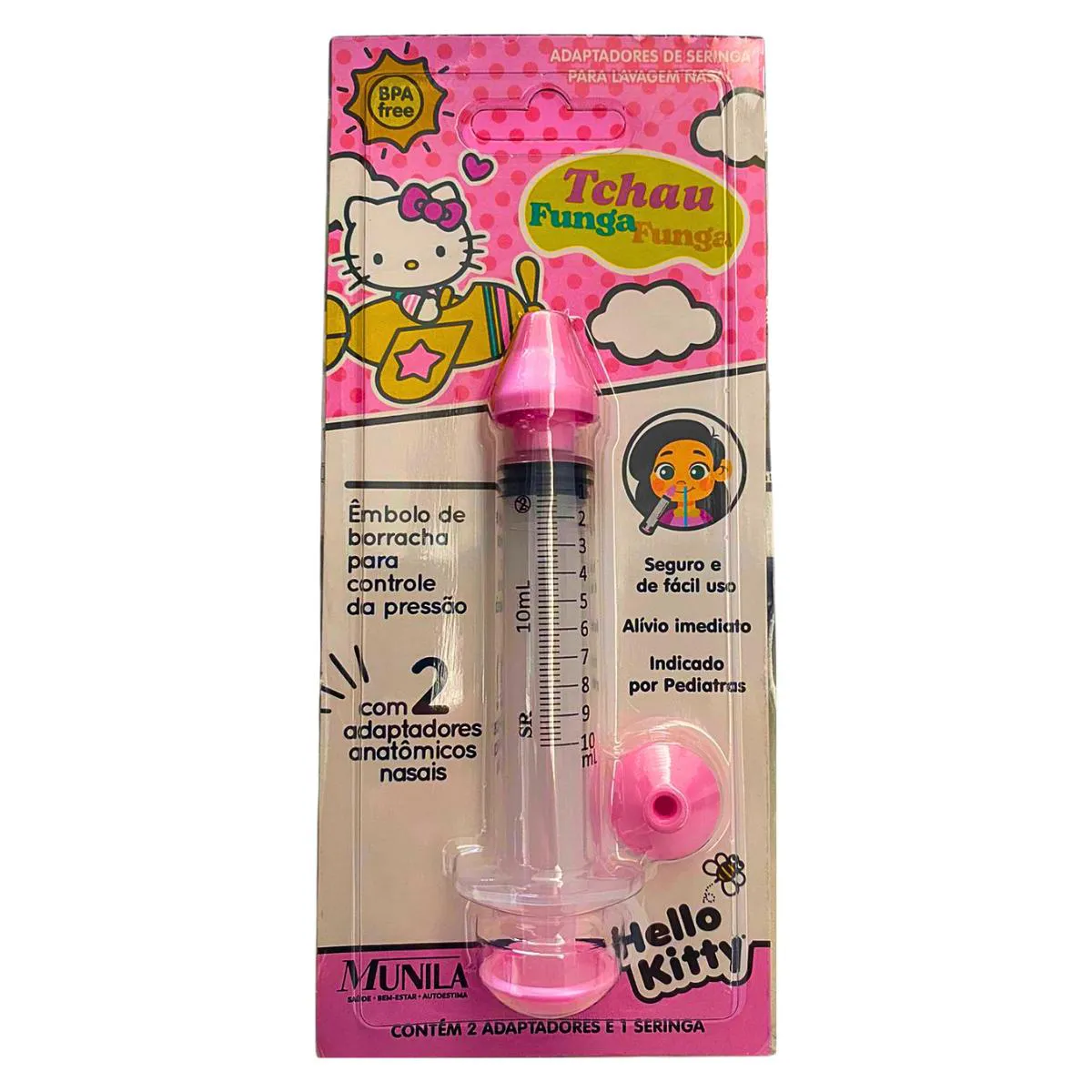 DISPOSITIVO LAVADOR NASAL INFANTIL HELLO KITTY MUNILA COM 2 ADAPTADORES NASAIS