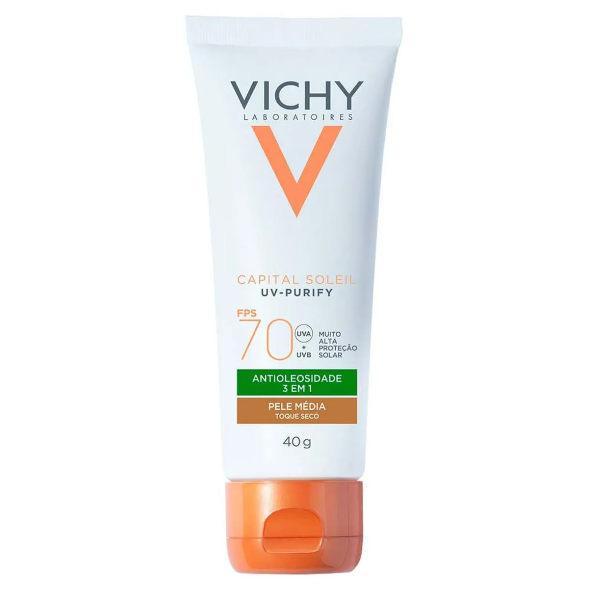 VICHY PROTETOR SOLAR FACIAL COR MéDIA TOQUE SECO CAPITAL SOLEIL PURIFY FPS70 40G