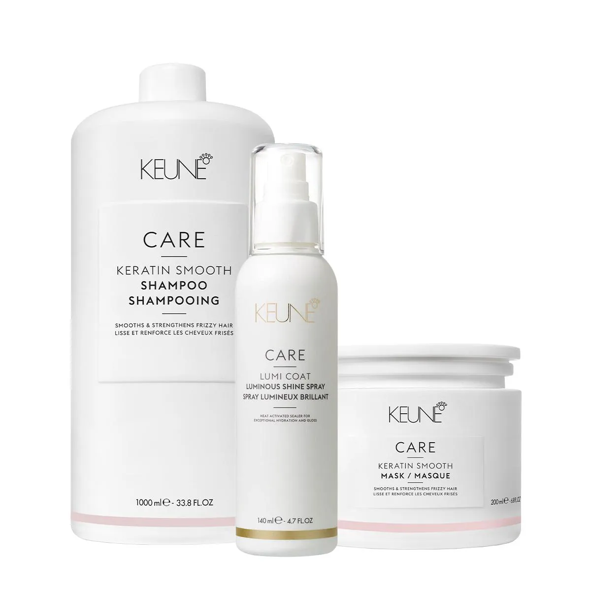 Kit Keune Care Keratin Smooth Shampoo Litro Máscara E Lumi Coat Finalizador (3 Produtos)