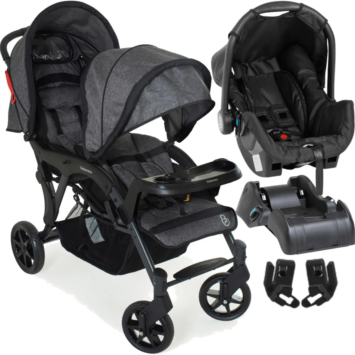 CARRINHO PARA GEMEOS BEBE CONFORTO BASE GALZERANO DOPPIO GRAFITE