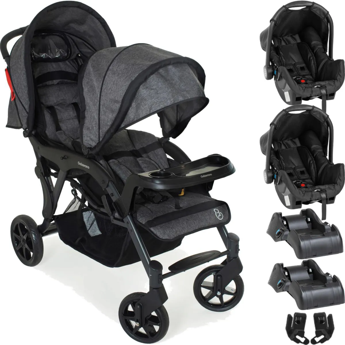 CARRINHO PARA GEMEOS GALZERANO DOPPIO 2 BEBE CONFORTO 2 BASES
