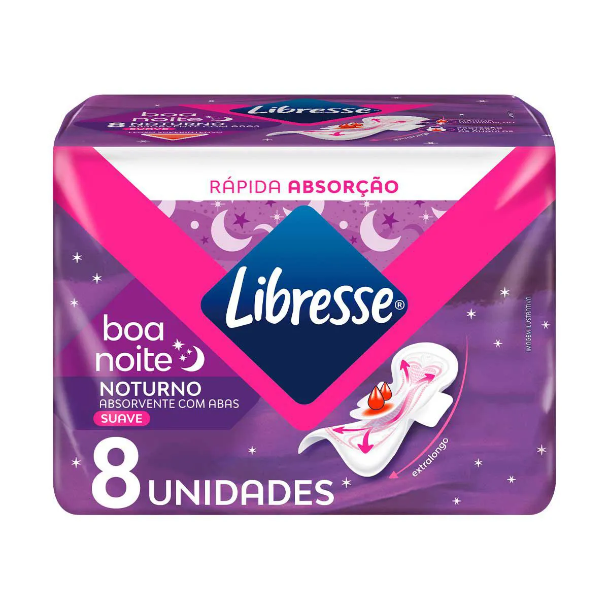 Absorvente Noturno Libresse Boa Noite Suave com Abas 8 unidades