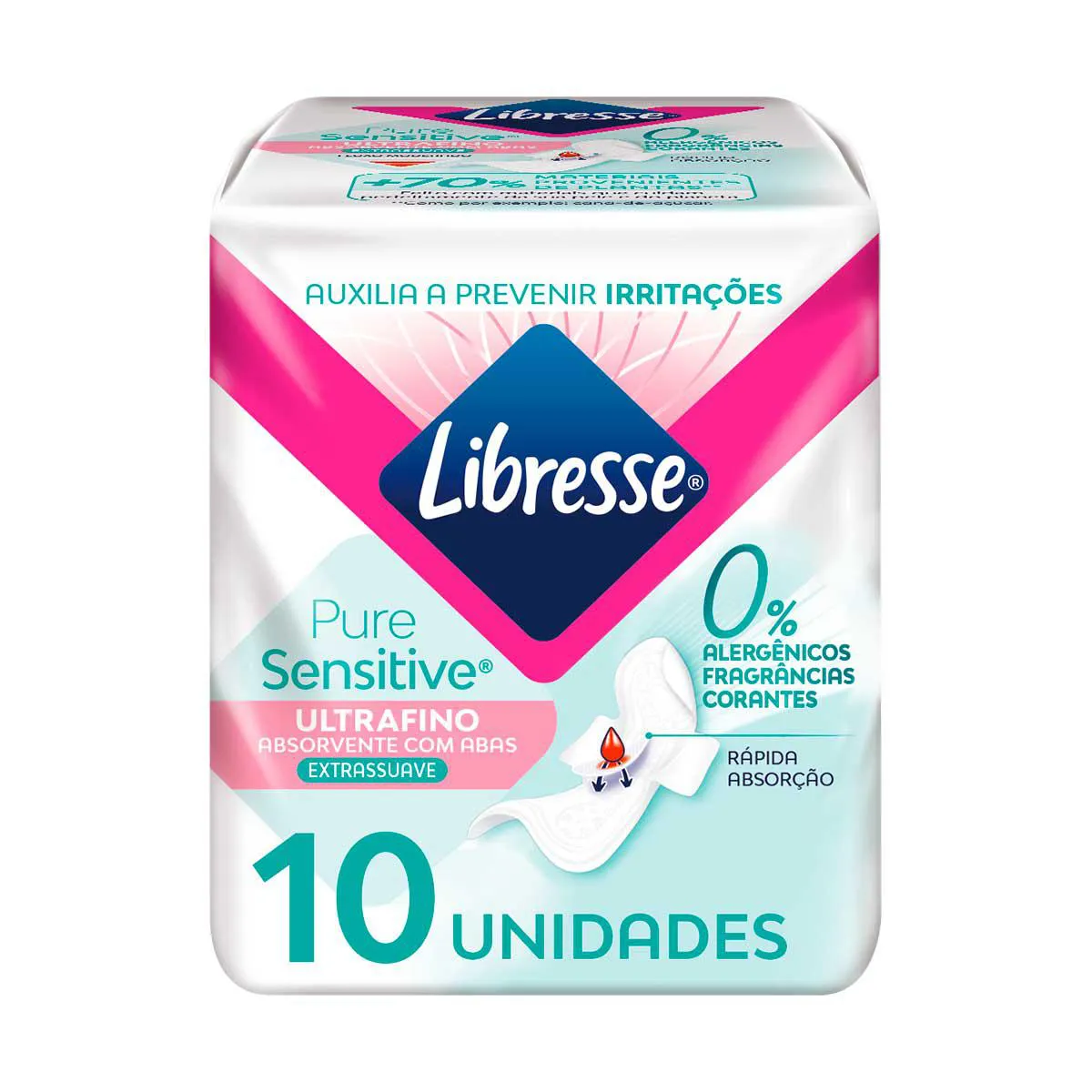 Absorvente Libresse Pure Sensitive Ultrafino Extra Suave com Abas 10 unidades