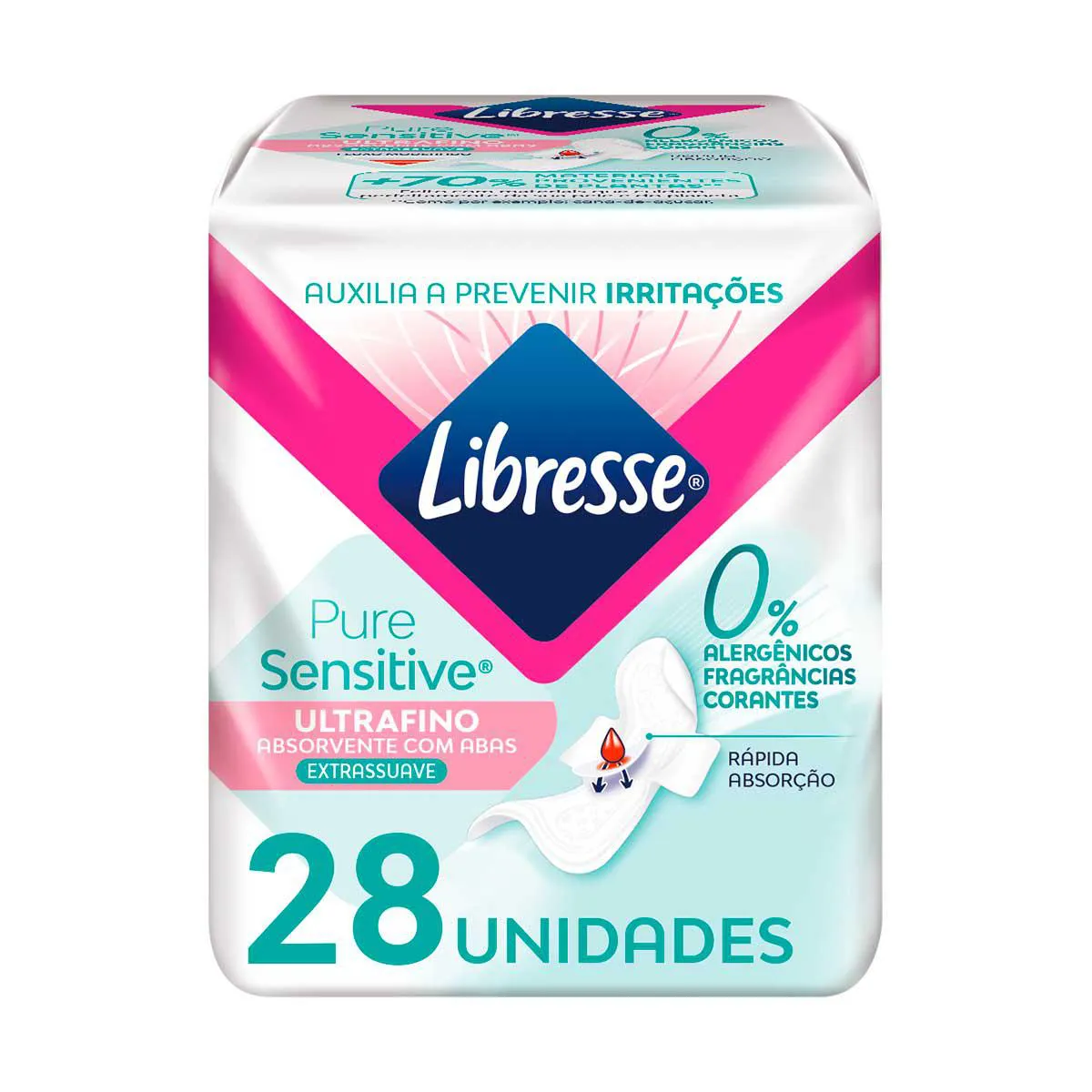 Absorvente Libresse Pure Sensitive Ultrafino Extra Suave com Abas 28 unidades