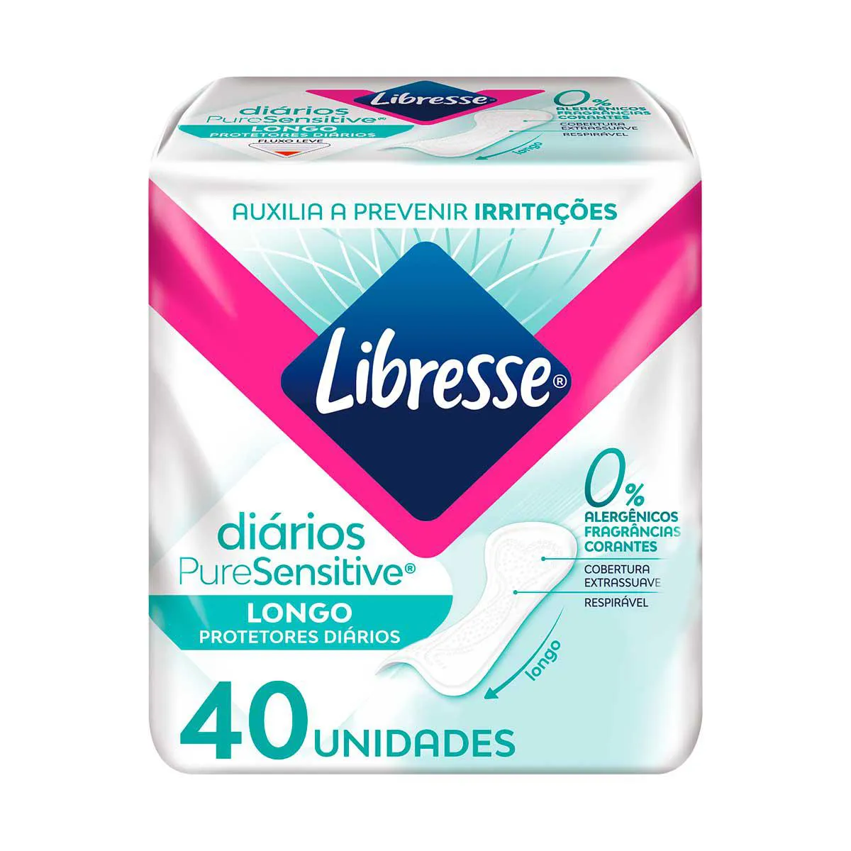 Protetor Diário Libresse Pure Sensitive Longo Sem Fragrância 40 unidades