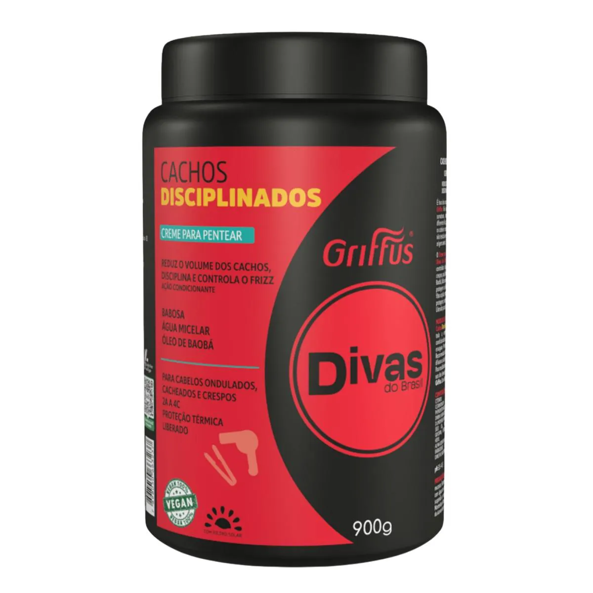 CREME PARA PENTEAR CACHOS DISCIPLINADOS 2A A 4C VEGANO DIVAS DO BRASIL GRIFFUS 900G