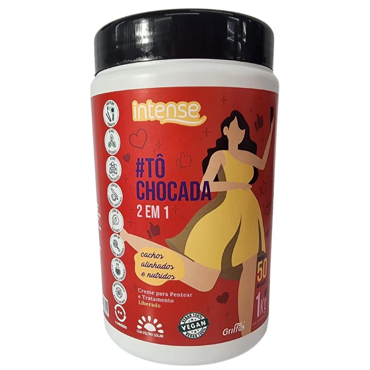 CREME PARA PENTEAR E TRATAMENTO 2 EM 1 CACHOS ALINHADOS E NATURAIS VEGANO #Tô CHOCADA INTENSE GRIFFUS 1KG