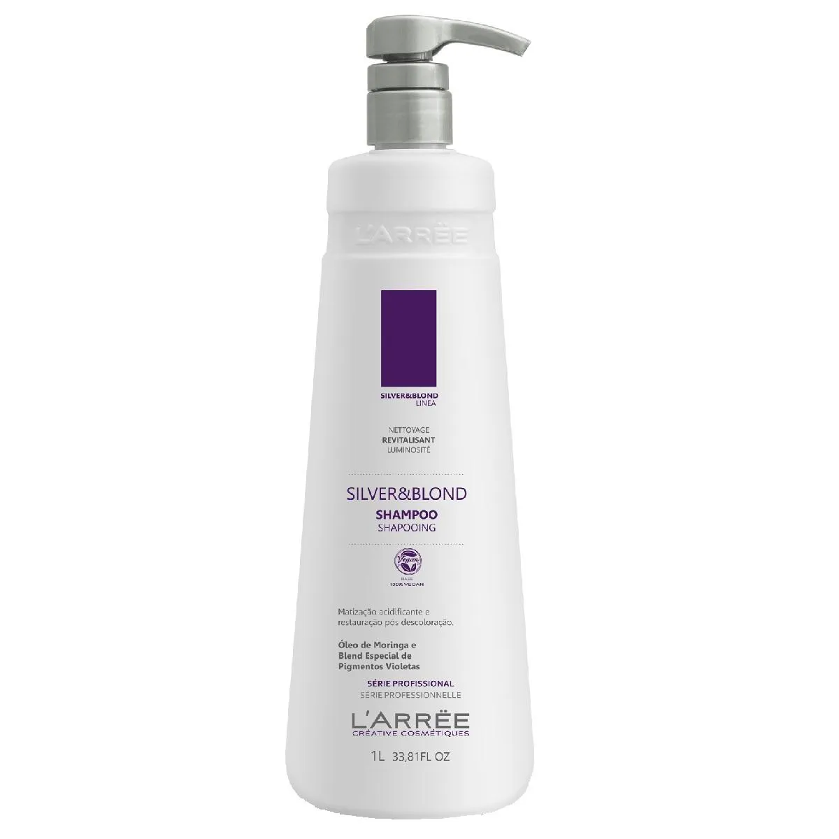 Shampoo Matização Acidificante Cabelos Loiros descoloridos E Grisalhos Silver & Blond Vegano Larree 1L