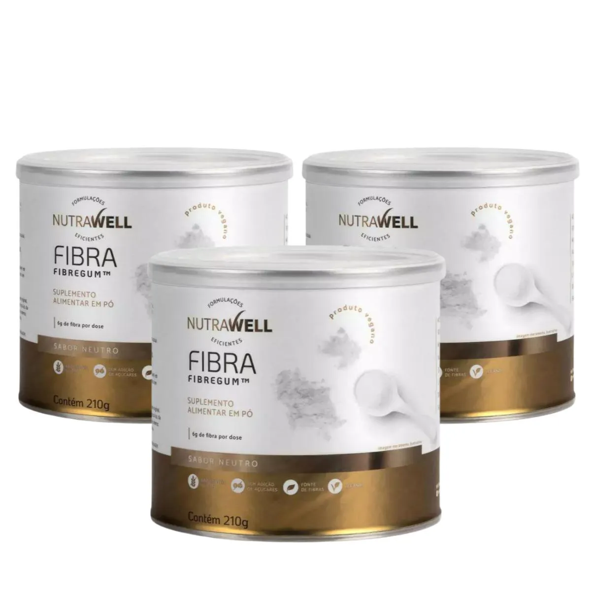 3X FIBRA FIBREGUM NEUTRO 100% VEGETAL NUTRAWELL 210G