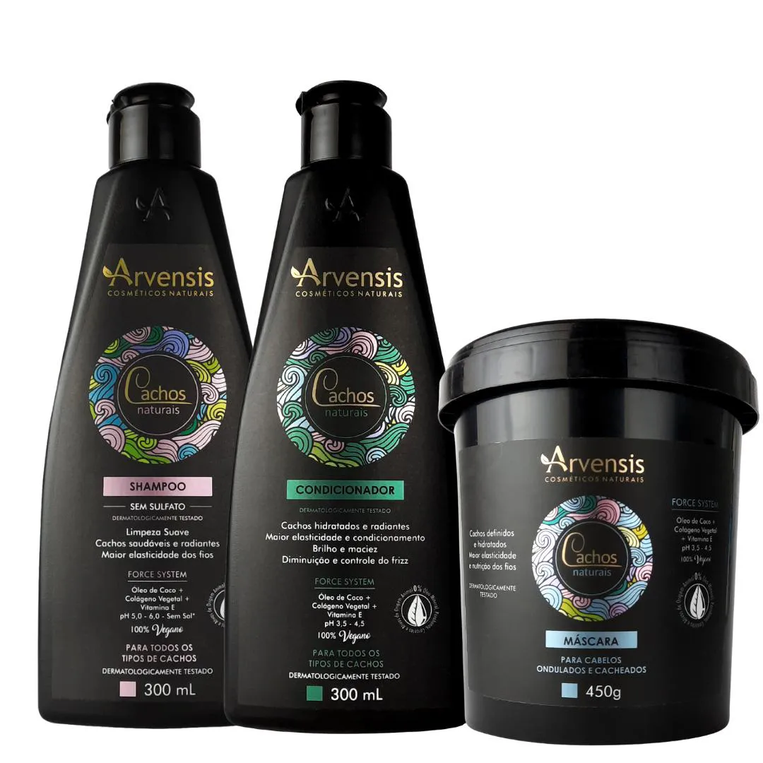 KIT CACHOS ARVENSIS SHAMPOO+CONDICIONADOR+MASCARA OND. 450G