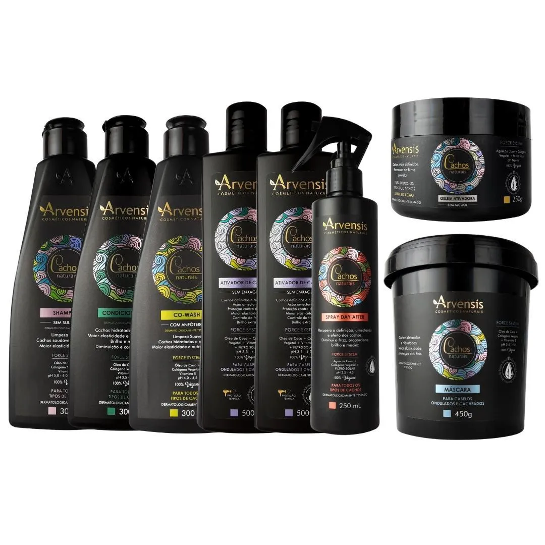 KIT ARVENSIS CACHOS NATURAIS ONDULADOS E CACHEADOS 8 ITENS