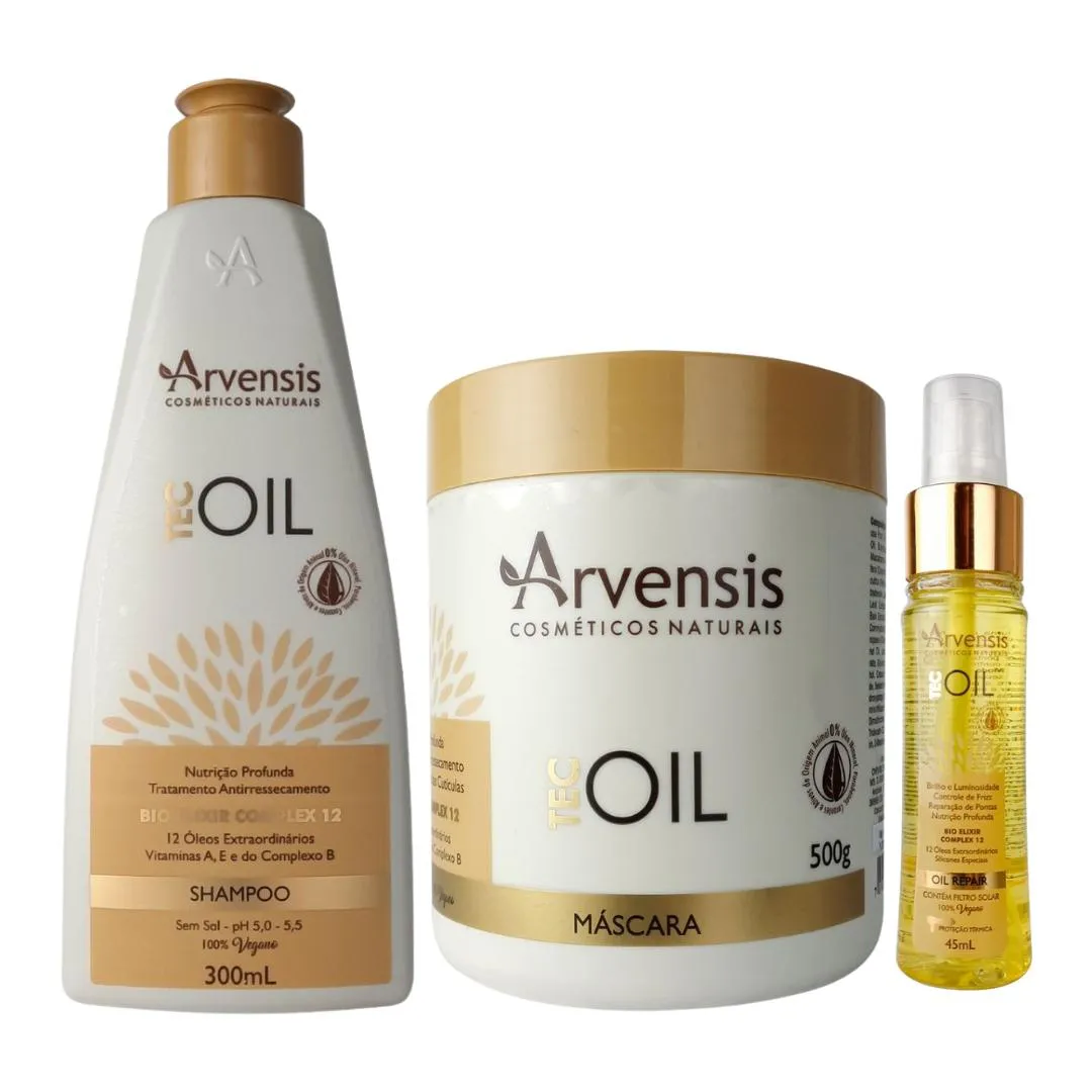 KIT ARVENSIS TEC OIL SHAMPOO MáSCARA 500G FINALIZADOR